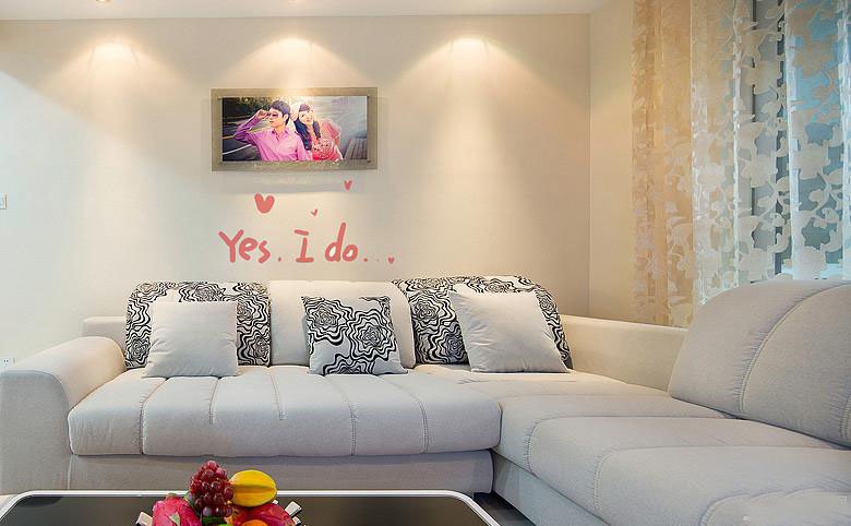 天津秋园里小区两居室50平米白色L型沙发客厅装修效果图